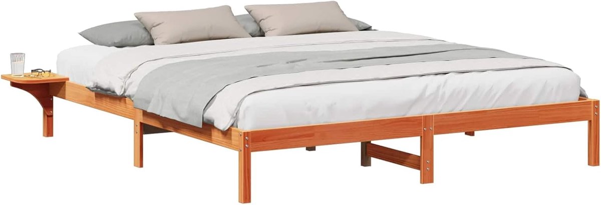 Bedframe - Houten ombouw - Slaapkamer inrichten - Massief grenenhout - 200 x 200 cm - Wasbruin