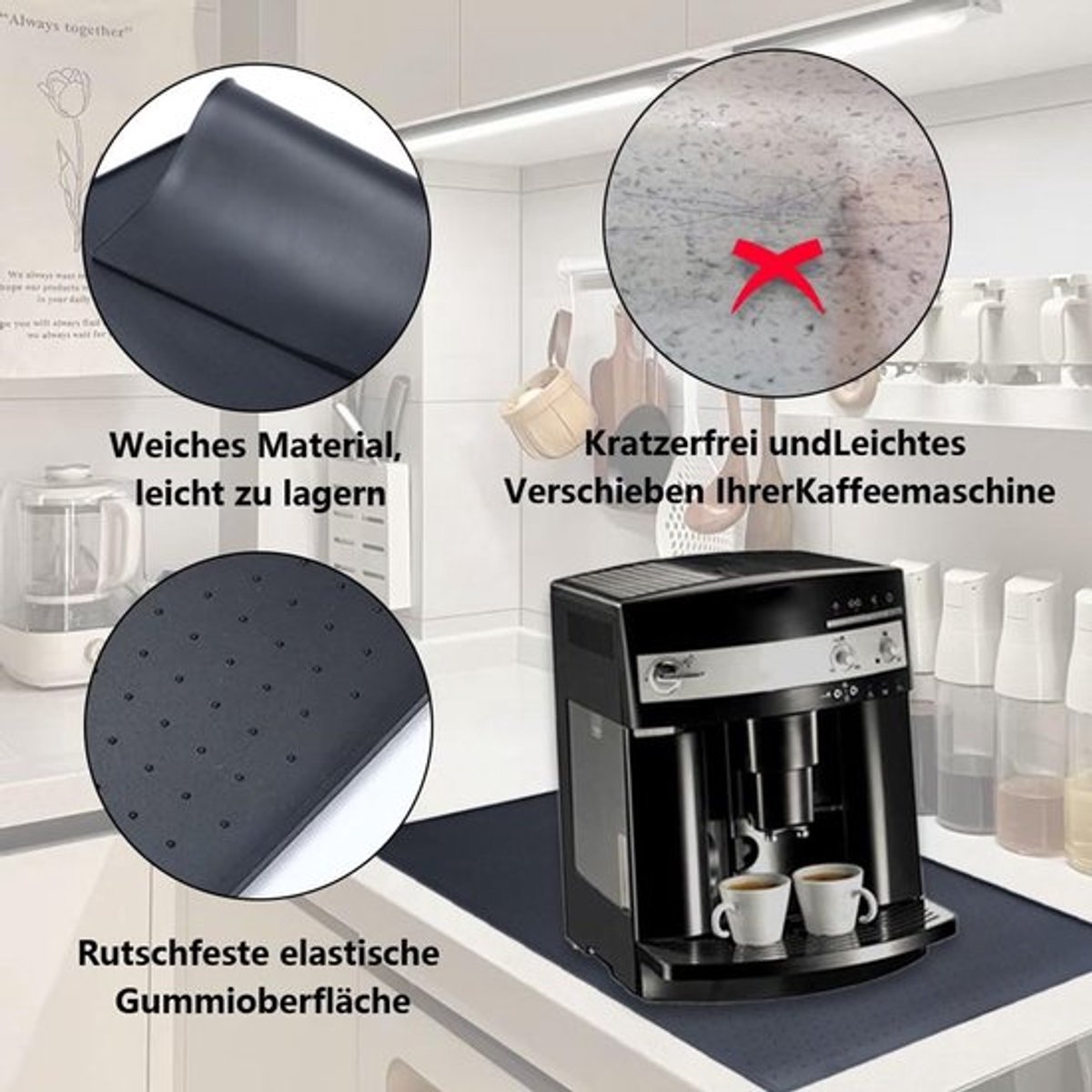 Dailygoody - Antislip Siliconenmat - Onderlegger Koffiemachine - 48 x 30 cm - Zwart