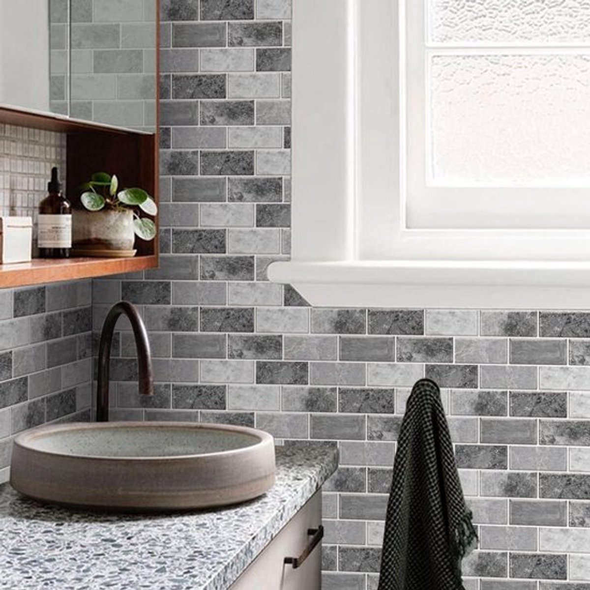 Sticker plakkerige grijze marmer tegels voor backsplash