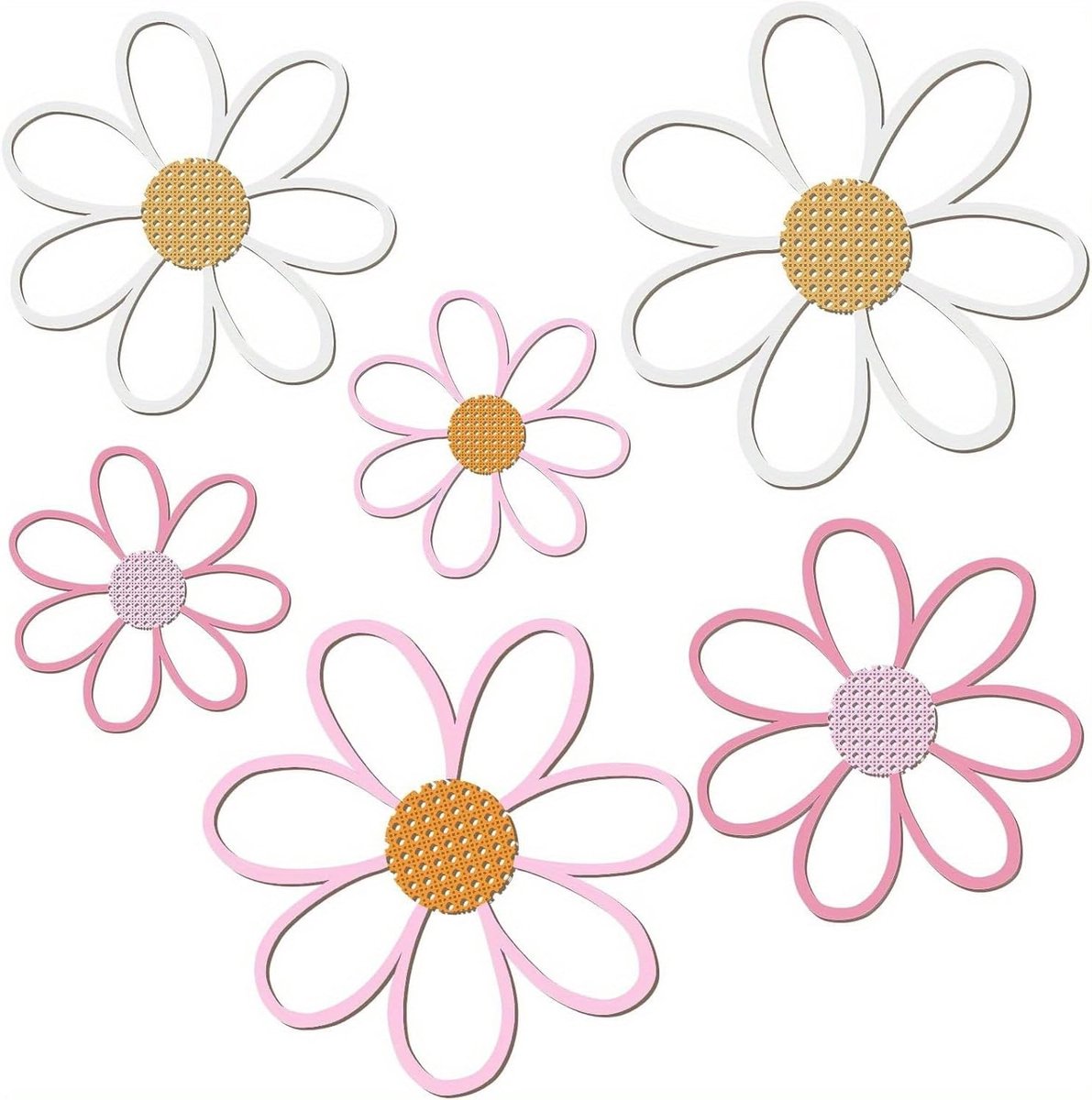 6 Stuks Houten Madeliefje Muurdecoratie - Bloemen Wandborden voor Woondecoratie