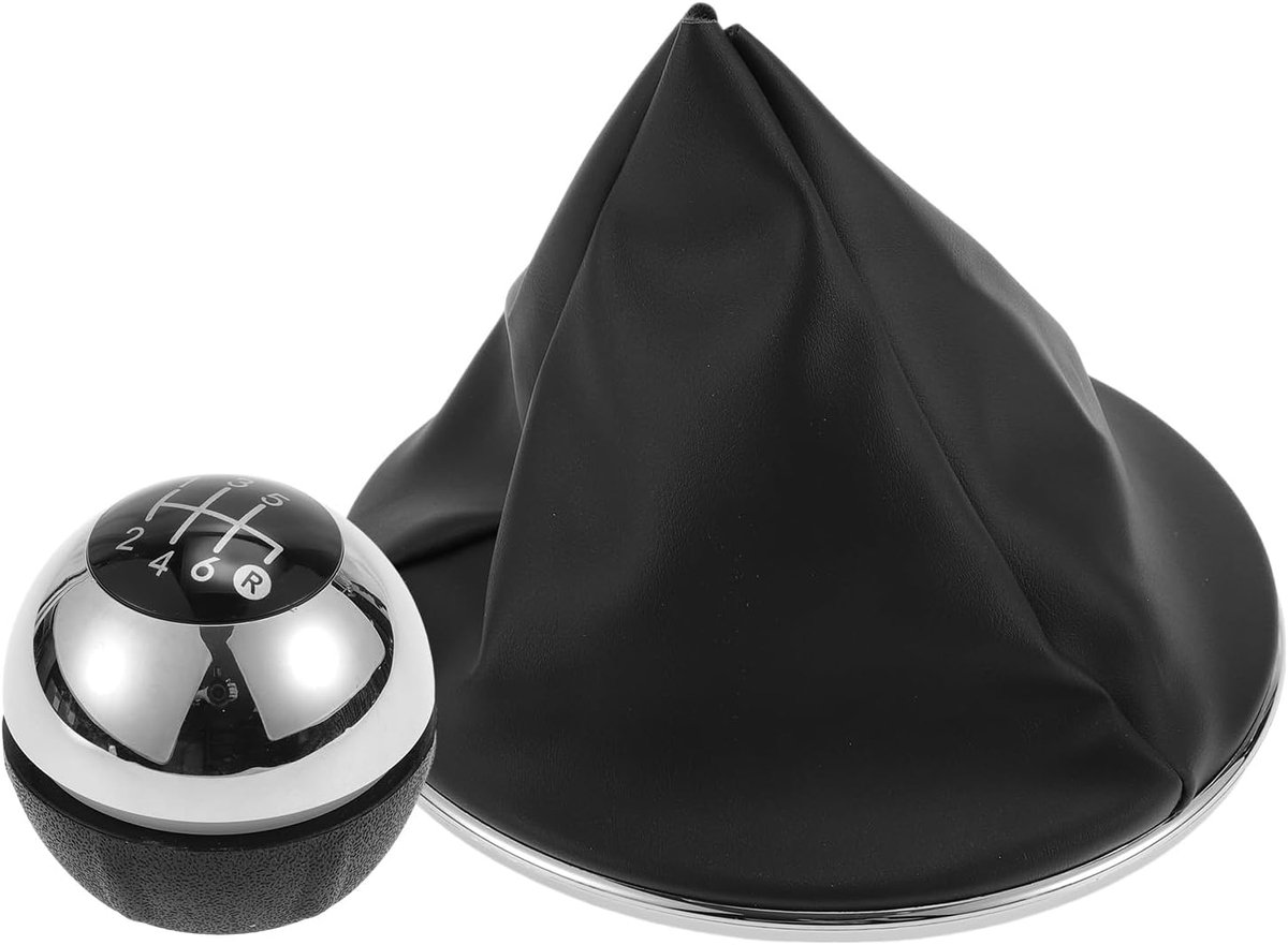 6 Speed Manual Gear Shift Knob with Cover - Car Shift Knob - for Fiat 500 2007-2014 Plastic Faux Leather Black Chrome - ShopVlot
