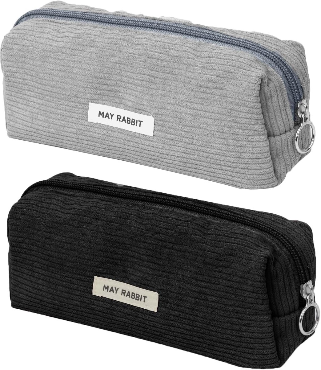 SnelShoppen - Set van 2 Pennen Etuis Effen Aesthetic Katoenen Corduroy Multifunctionele Wasbare Schoolbenodigdheden Kantoor Zwart Grijs Lichtblauw Roz