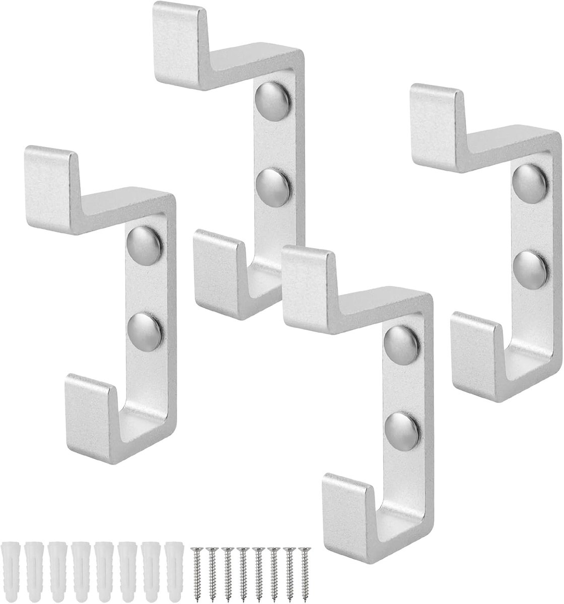 SnelShoppen - 4 Stuks Silver Wandhaken, Dubbele Haken van Verdikt Kameraluminium, Roestvrij en Corrosiebestendig, Voor Badkamer, Woonkamer en Slaapkam