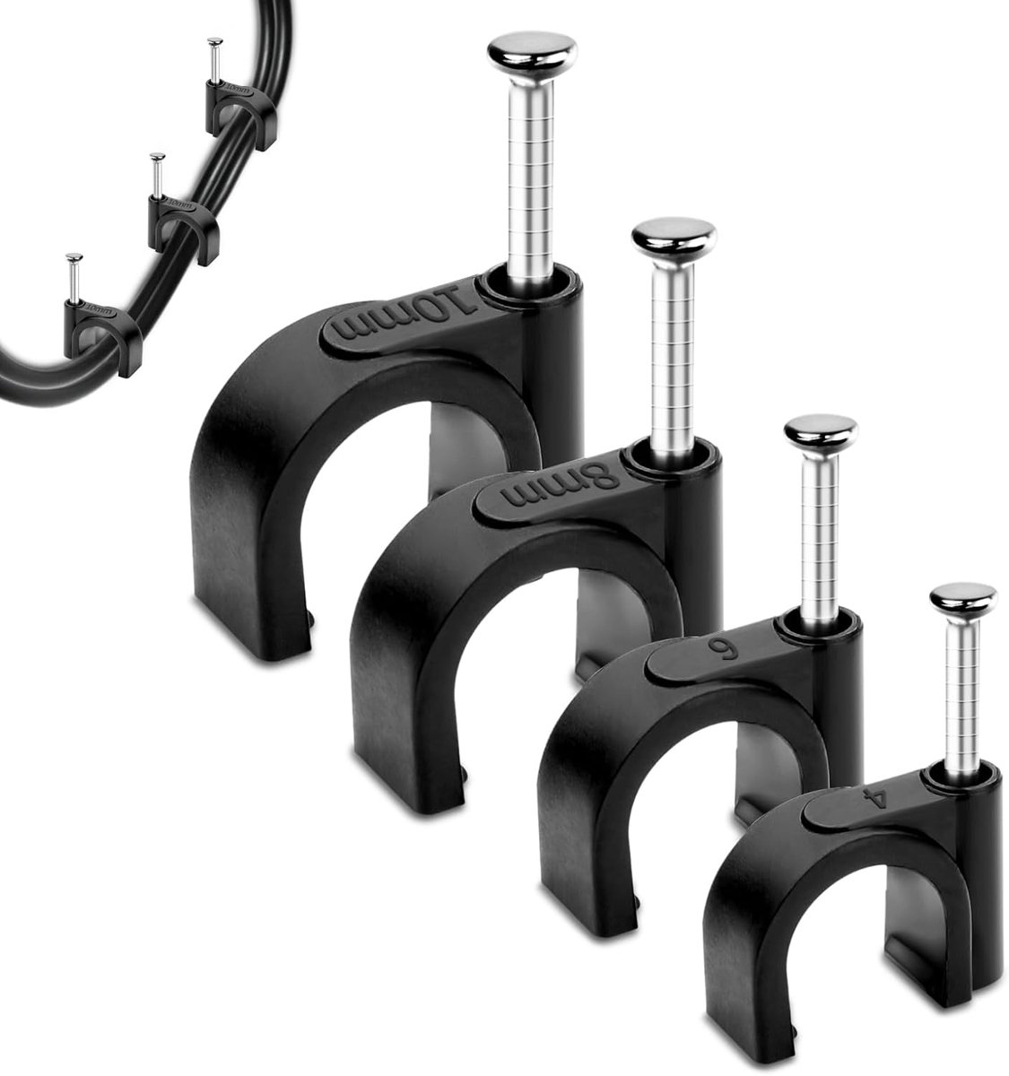 Kabelklemmen 4 mm, 6 mm, 8 mm - Zwart - 100 Stuks - Ideaal voor kabelbeheer - ShopVlot