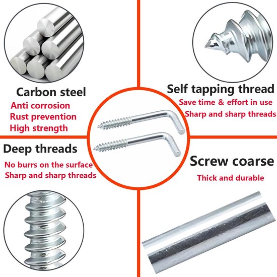 Pack of 20 Screw Hooks, L Shape Hook Screws, L Shaped Hooks, Rectangular Carbon Steel Screws for Hanging Objects - ShopVlot — afbeelding 3