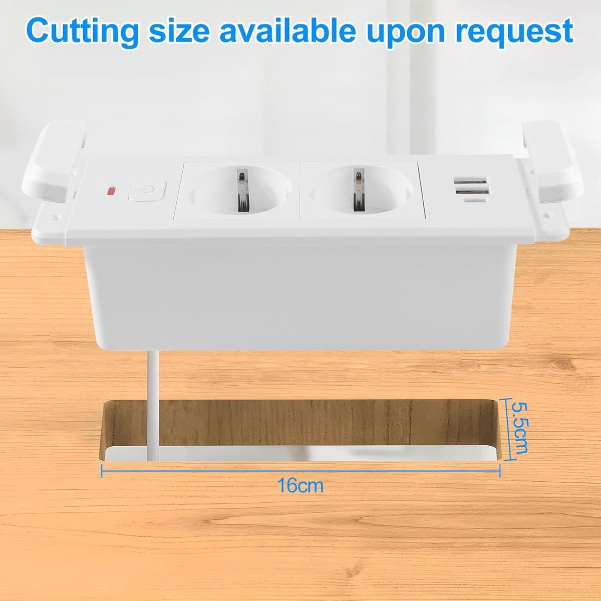 SnelShoppen - Tabletop Inbouwstekkerdoos met Schakelaar, 2 USB C PD 20 W, Meervoudige Stopcontact met 1,7 m Kabel voor Tafelblad en Werkblad, Verzonke