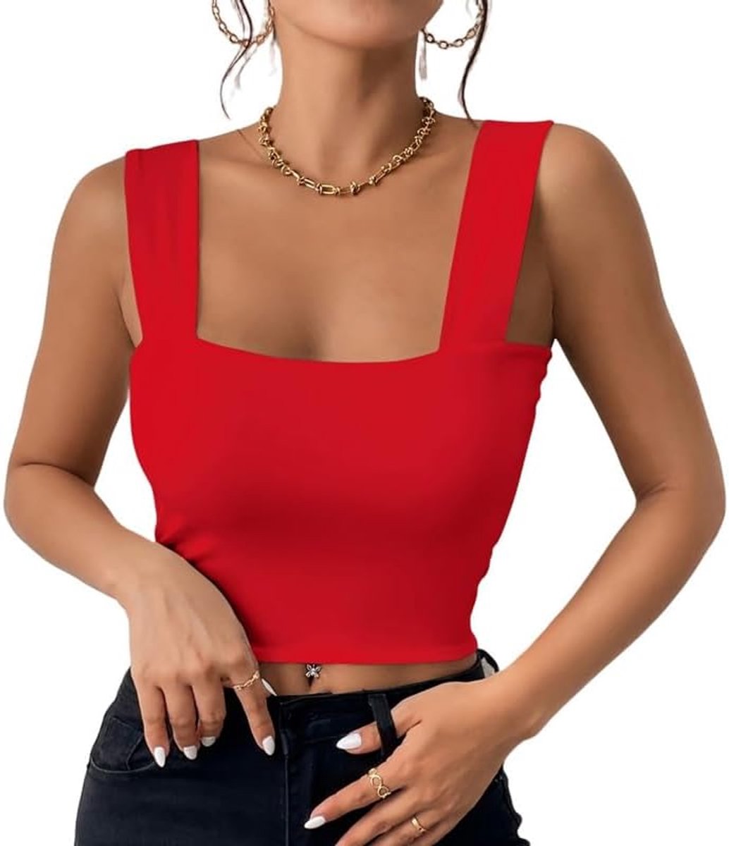 Tanktop voor dames, sexy crop top, mouwloos, vierkante hals, slim fit, zomertop, chic en elegant, nauwsluitende basics, Y2K, vest, cami, top, hemdje, sport, cami, modieus, streewear