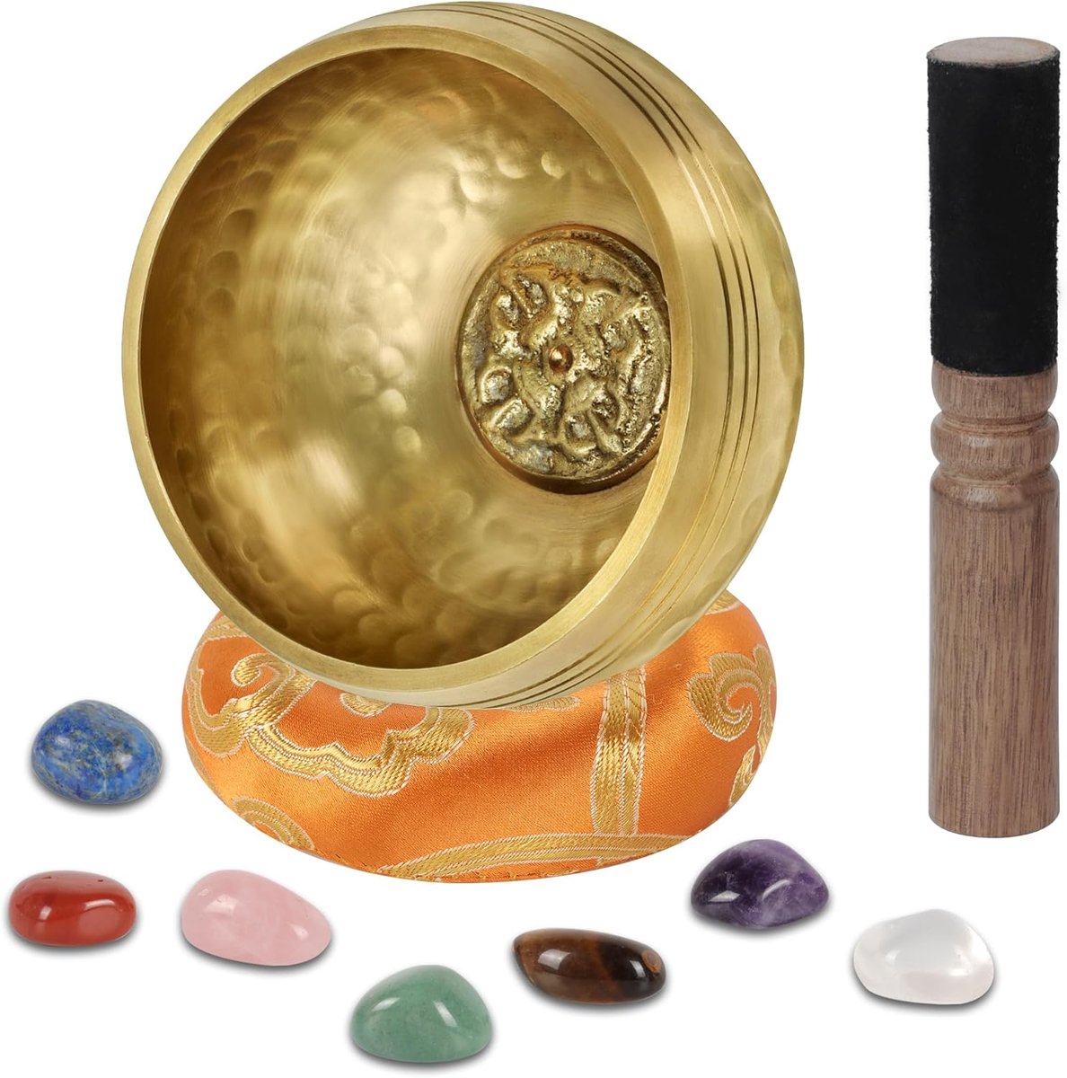 Klankschaal Set 8 cm - Met 7 Chakra Kristallen & Handgemaakt in Nepal voor Meditatie, Mindfulness en Ontspanning