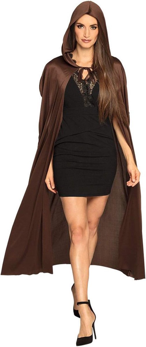 - Cape met kap Stof, 180 cm, 100% polyester, unisex, heks, middeleeuws, ruiter, vampier, Halloween, kostuum, carnaval, themafeest