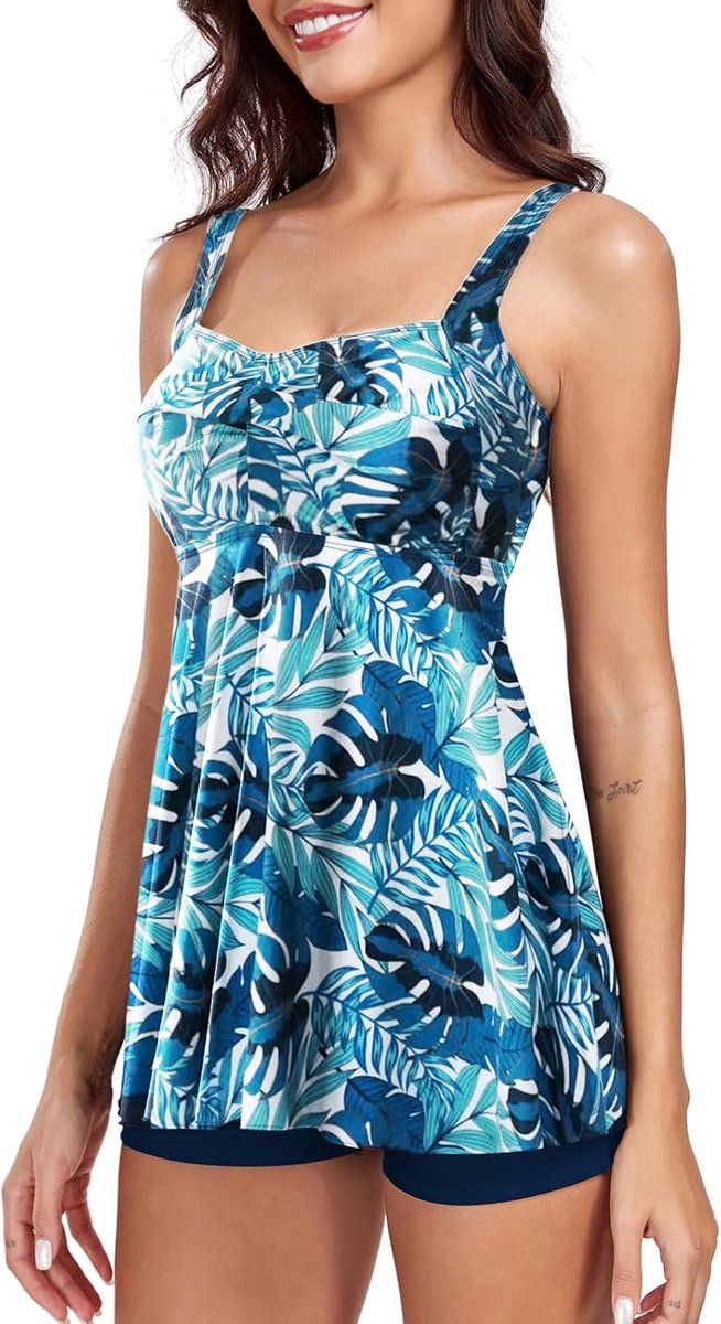 Sets voor dames, 2 stuks, twist front tankini-top met boyshort, buikcontrole, badmode, bloemenbadpak