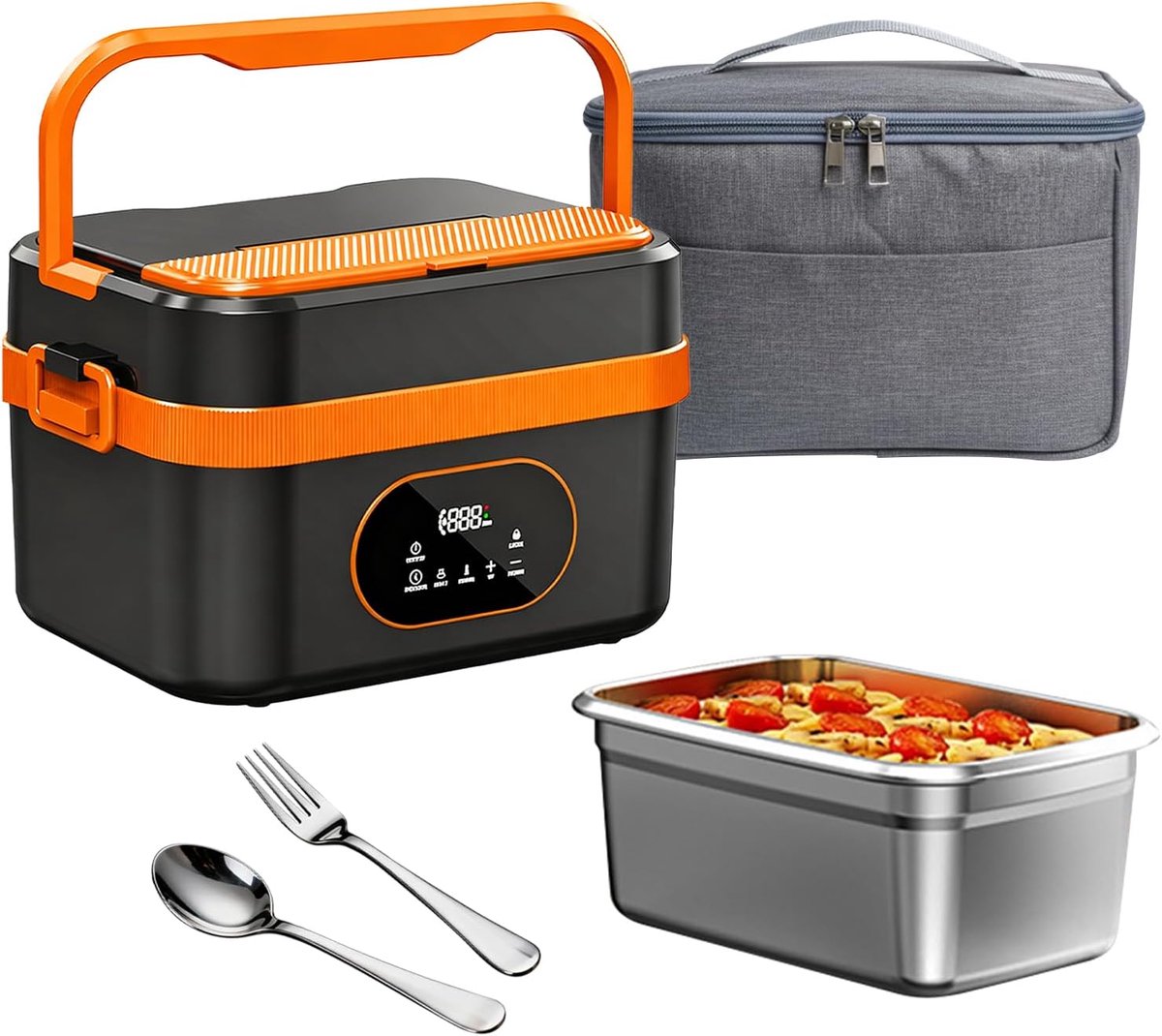 lunchbox 18000 mAh, thermocontainer 1,5 l van roestvrij staal 304, snelle opwarming 60 W, afneembare schaal met vork en lepel
