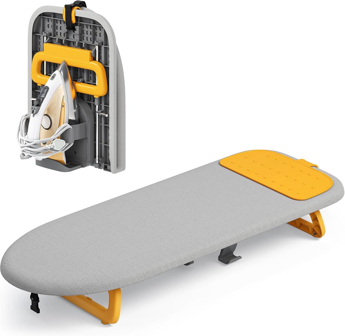 opklapbare strijkplank voor op tafel, met siliconen houder en hittebestendige hoes, ruimtebesparend voor reizen, studentenkamer en thuis, 30 x 81 cm (grijs)