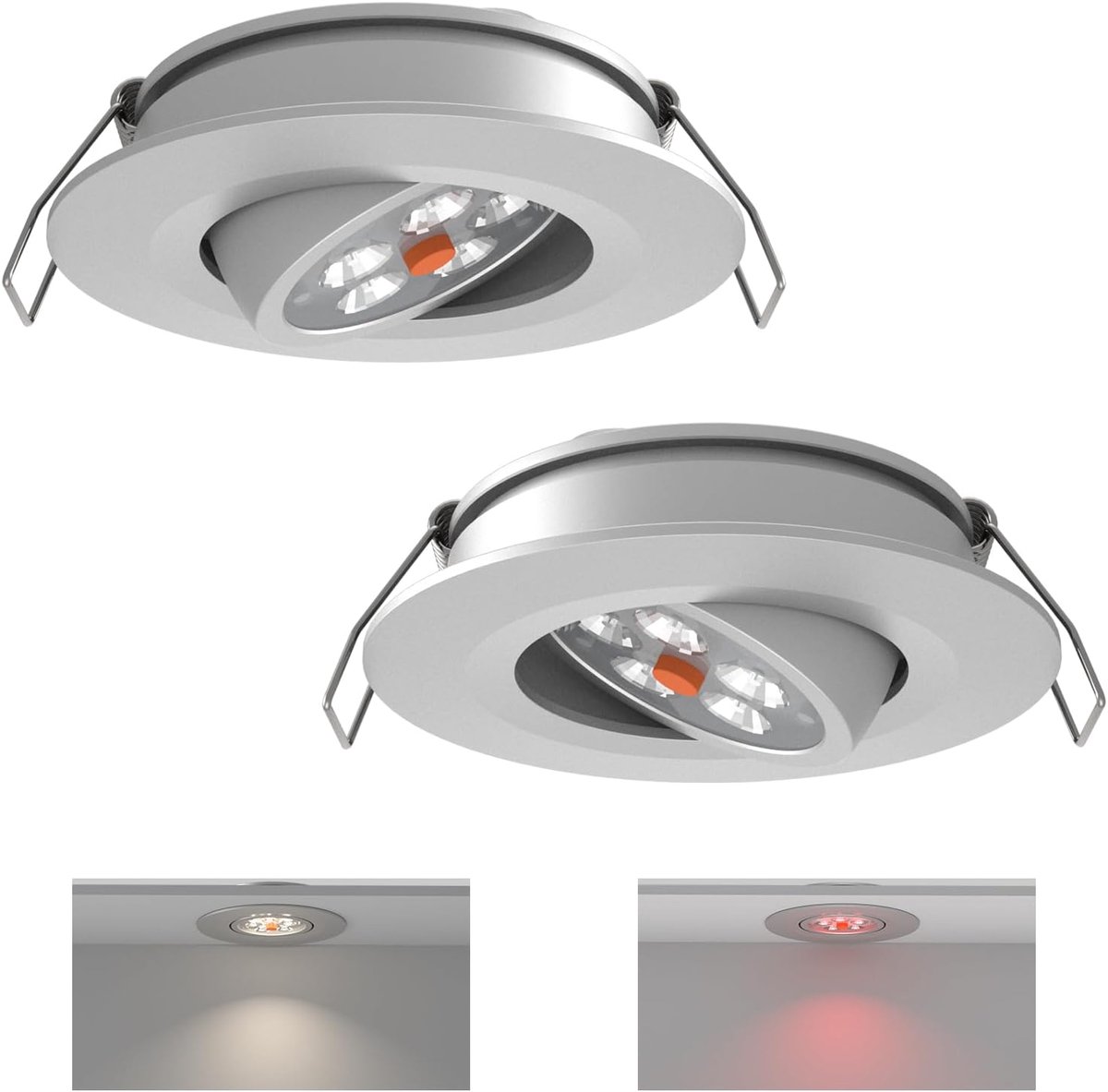 acegoo 2 x 12V LED inbouwlamp plafondlamp 2W spot Ingebouwde dimmer schakelaar en rood licht 70° draaibare 35° stralingshoek voor camper boot caravan keuken badkamer, aluminium 205lm(Zilver 5000K)