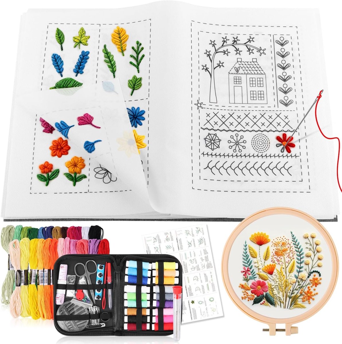 Kit Stitch Book borduurboek om zelf te borduren, boek, doe-het-zelf steekboekset, volwassenen voor beginners, met steekhandleiding, naaigereedschap voor hobby, knutselen, familie, breien