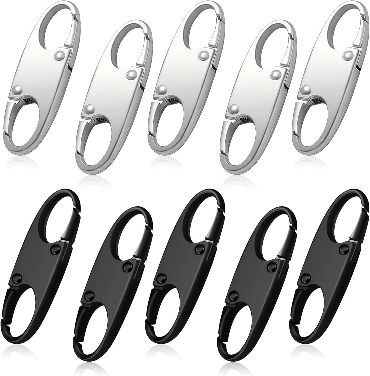 Ritssluitingen, dubbele opening, ritssluiting, diefstalbeveiliging, ritssluiting voor rugzak, bagage, 10 stuks, zwart, zilver