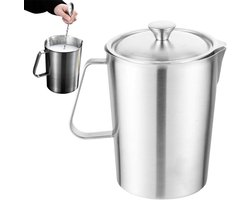 Melkschuimbeker Roestvrij Staal - Maatbeker Opschuimen - Dranken Bereiden - Geïntegreerde Maatverdeling - 2 Liter - Zilver