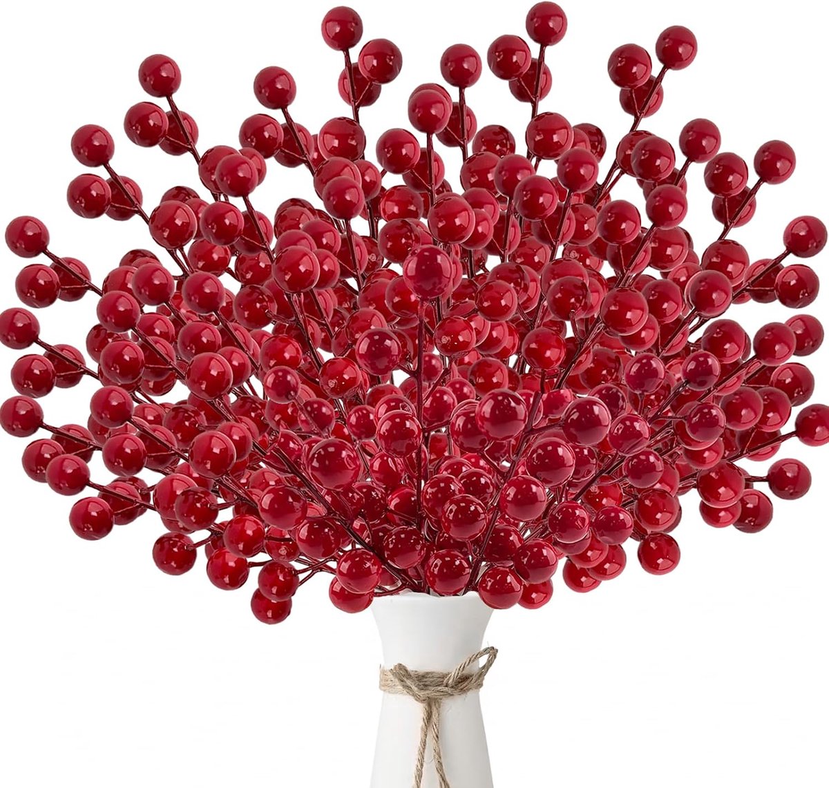 40 stuks kunstbessentakken, rode bessendecoratie Kerstmis 21 cm, hulstbessen kerstbessen, voor krans, knutselwerk, kerstboom, thuis, cadeaudecoratie