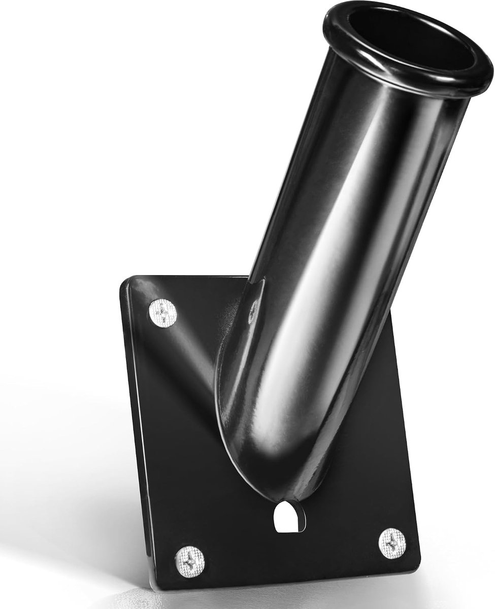 Vlaggenmastbeugel onder een hoek van 45 graden met bevestigingsmaterialen - Gemaakt van aluminium - Sterk en roestvrij - Diameter van 1,25 inch (Zwart)