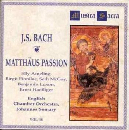 Albumhoes met J.S. Bach's Matthäus Passion, met afbeelding van een oude schildering.