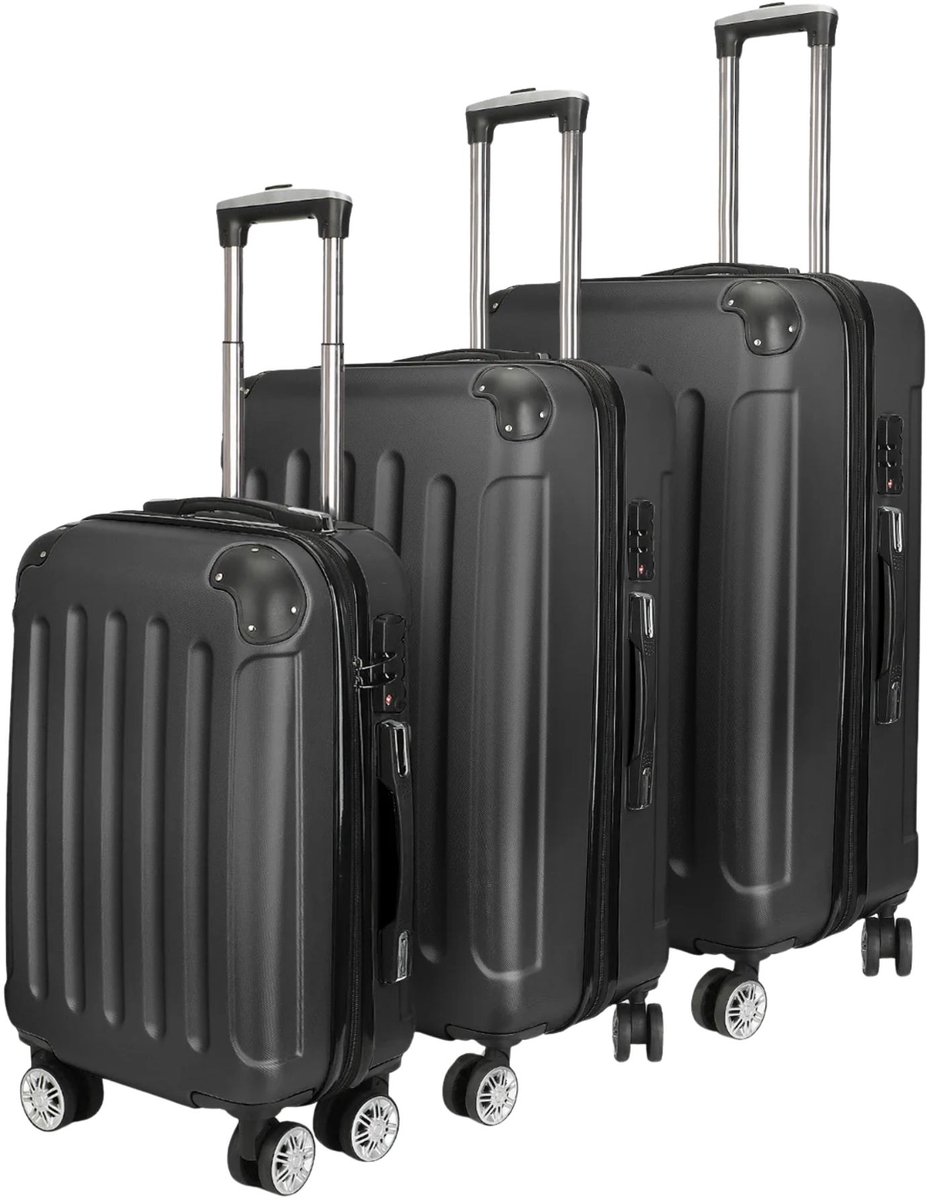 Kofferset - Hardschalen, Uitbreidbaar, met 4 Stille Wielen - Zwart, ABS Kunststof, Set van 3 21″ 24″ 28″ ≈ 53 61 71 Cm - voor Reizen