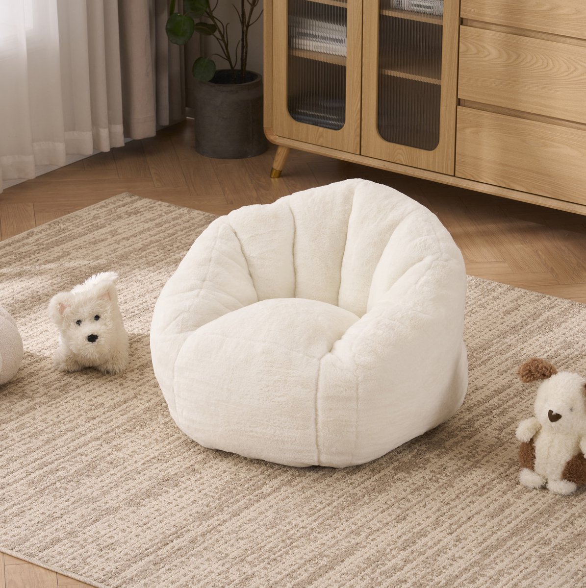 MIVRAY Zitzak Kinderen 75 x 70 x 52 cm - Met Rugleuning - Comfortabele Pluche Loungestoel Voor Speelkamer En Kinderkamer - Polyester Beige