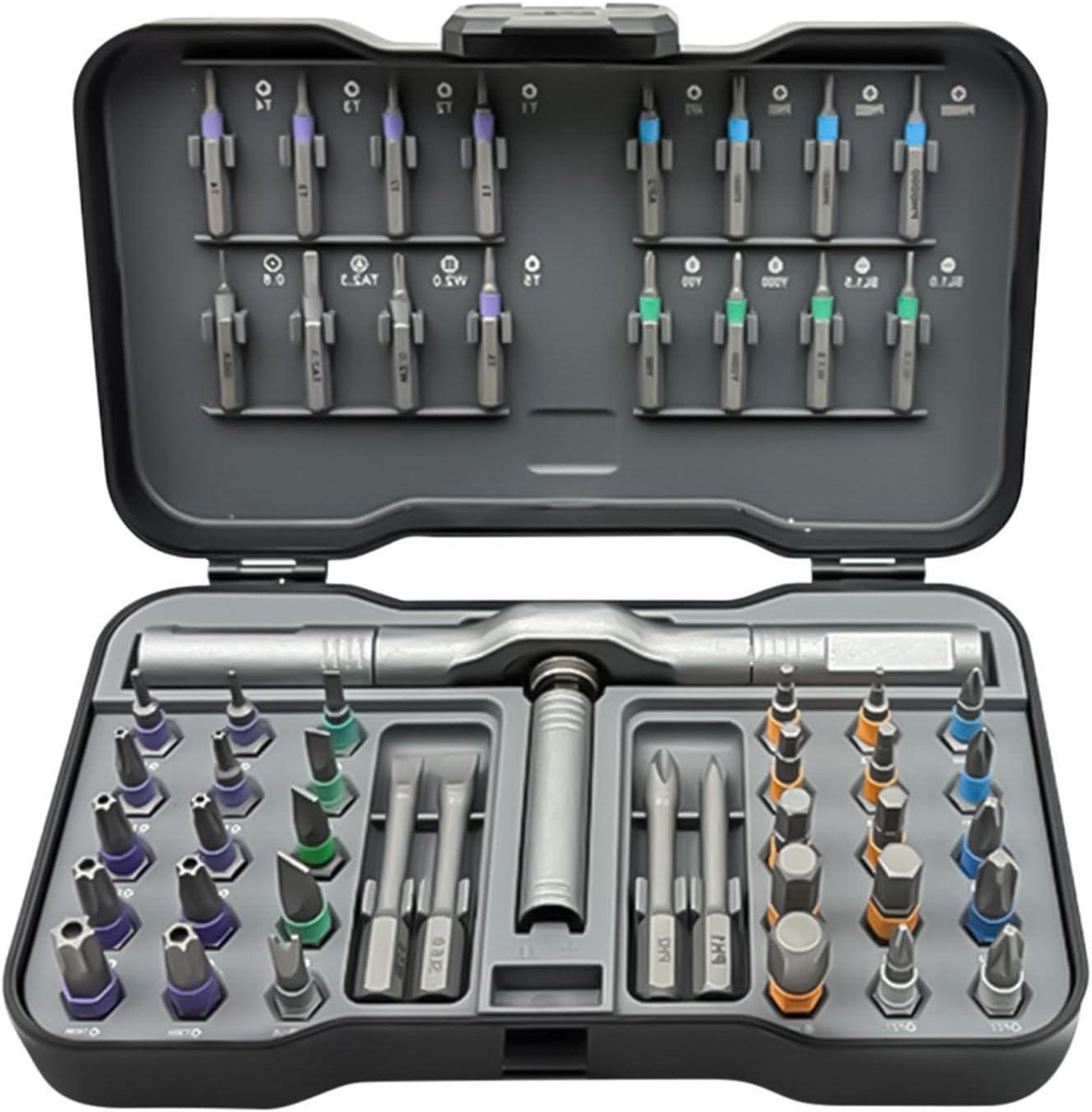 Magnetische Ratelset - Schroevendraaier Set - Meubelmontage - Flexibele Schacht - 50 Bits - Grijs