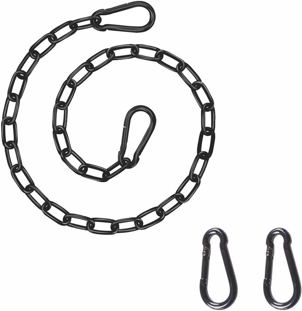 Heavy Duty Hangketting 30 cm, Heavy Duty Extender voor Tuin Eierstoelen, Zwart gecoat staal met 2x karabijnhaak clips, veilige hangmat verlenging, outdoor schommel accessoires