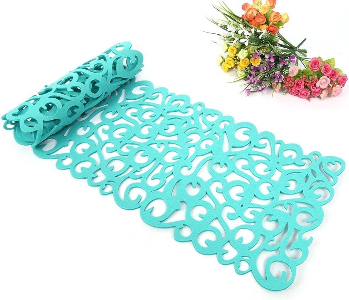 Tafelloper van vilt, opengewerkte vilten tafelloper, opengewerkt bloemenpatroon, hittebestendig en duurzaam, 102 x 29 cm, stijlvolle tafeldecoratie voor eetkamer (lichtgroen)
