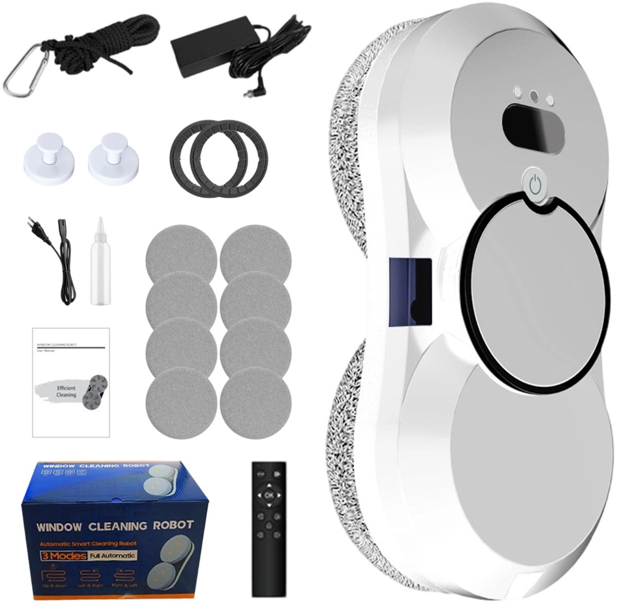 SnelShoppen - Ruitenreinigingsrobot 5600Pa, Automatische Raamreinigingsrobot met Waterspray, Intelligente Randherkenning, Afstandsbediening, 10 Doekje