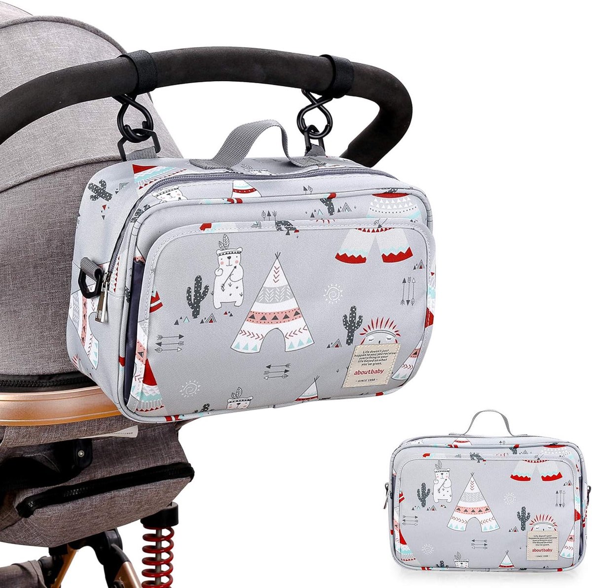 Mandarinmelon Tas voor kinderwagen, klein, met luiertas, organizer voor kinderwagen en kinderwagen, multifunctionele - ShopVlot