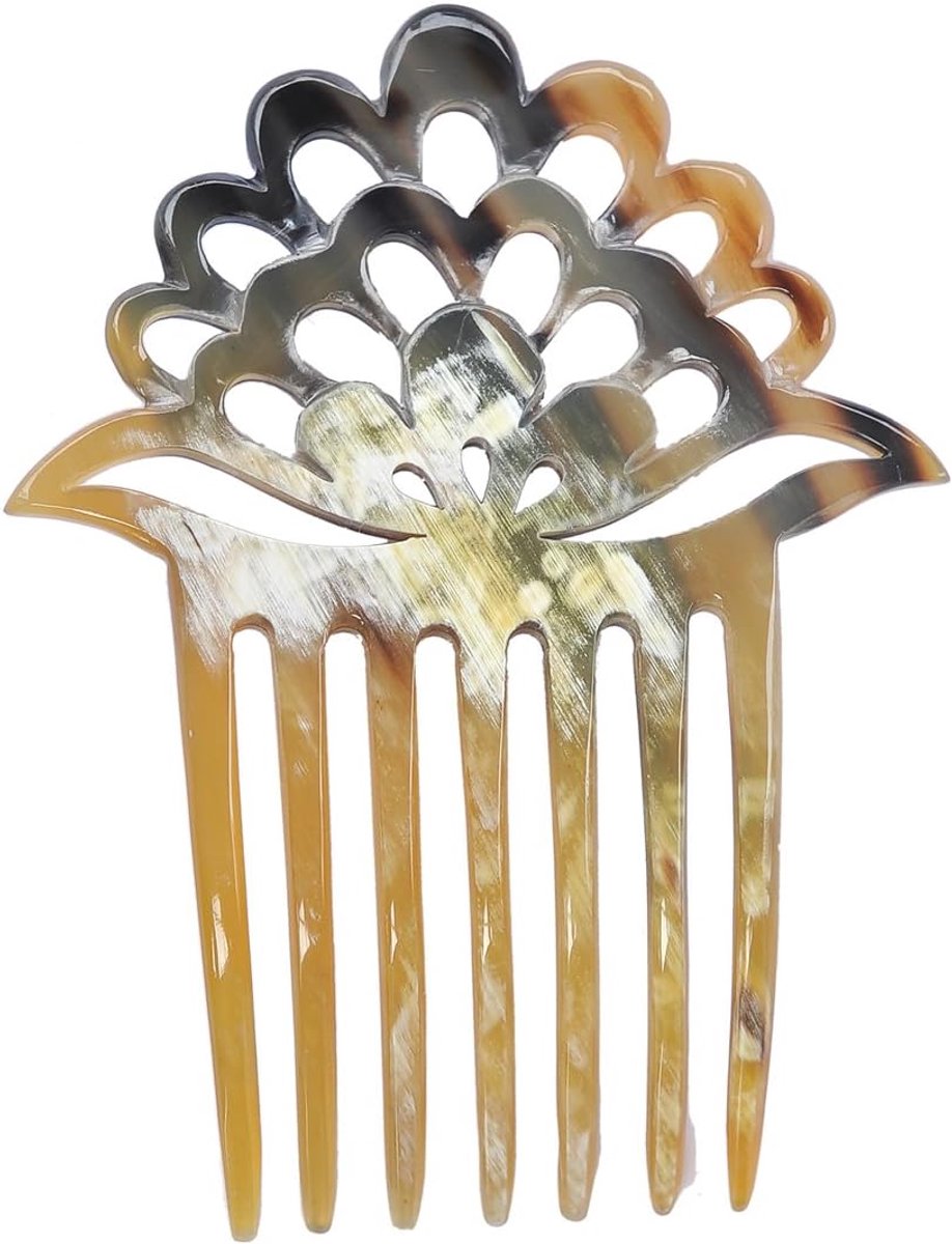 Haarspeld Lotus 7 Tanden – Handgemaakte Haarvork van Natuurlijk Hoorn 11 x 9,5 cm – Elegante Haaraccessoire voor Knot en Opgestoken Haar