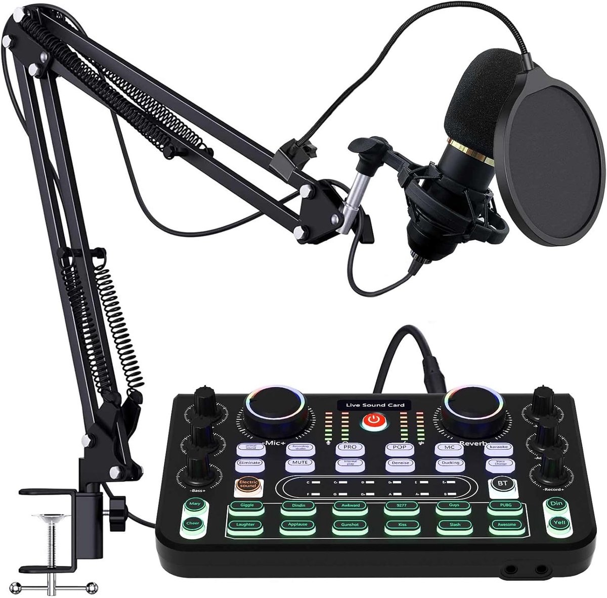 Podcast-apparatuurbundel, audio-interface en DJ-mixer en BM-800 condensatormicrofoon, studio-apparatuur met fantoomvoeding, individueel kanaalontwerp, streaming, voice-over, zingen, pcenz.