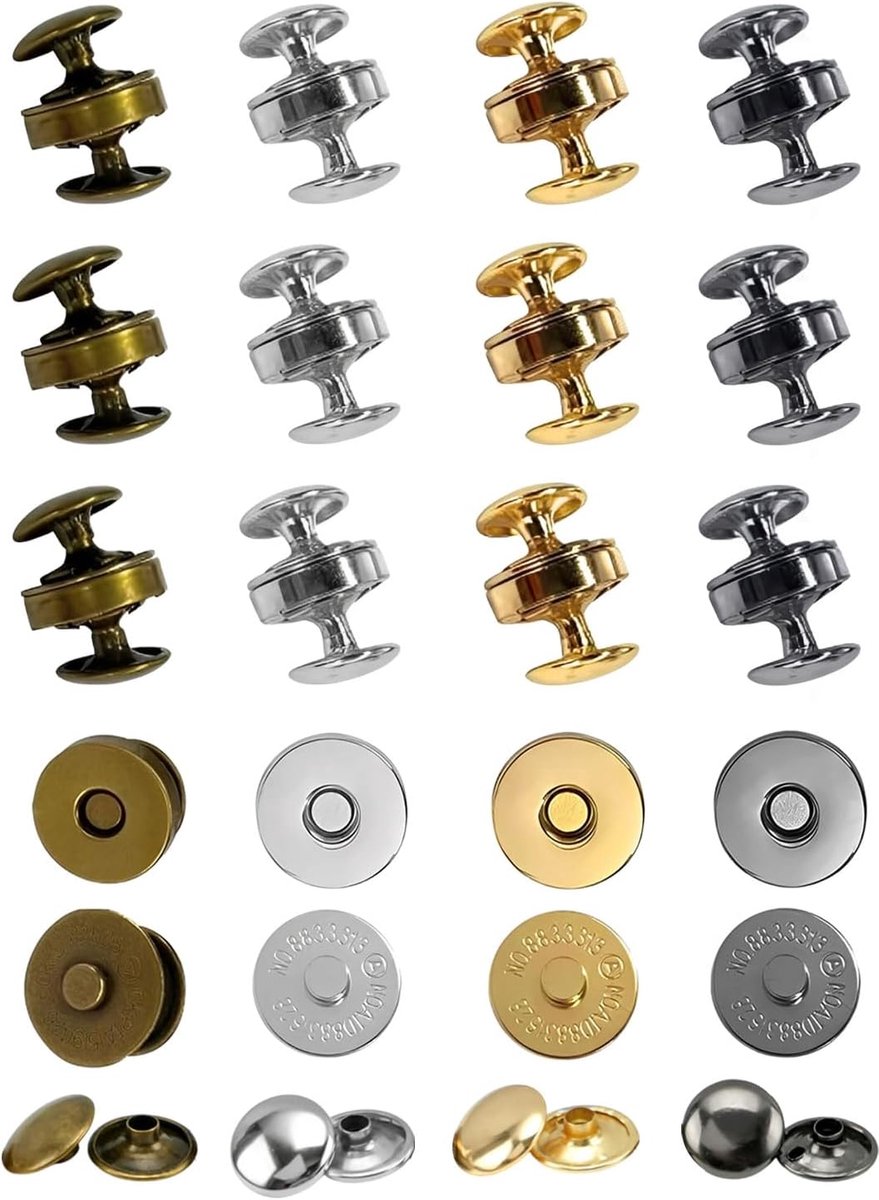 Knopen voor tassen, 16 stuks, 14 mm, magneetknopen, kliksluitingen, metaal, voor naaien, handwerk, tassen, kleding van leer