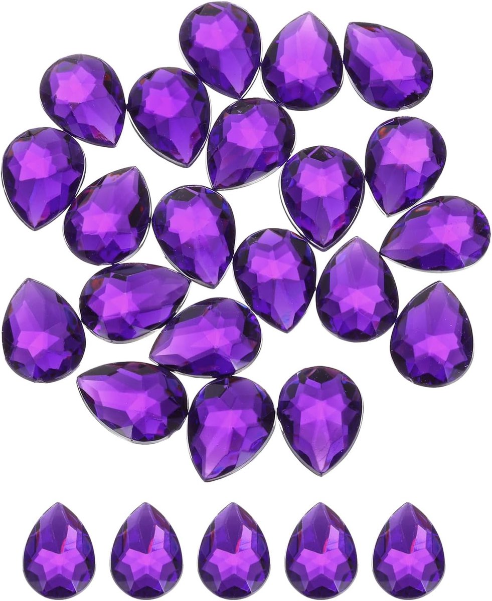 20 stuks acryl druppeledelstenen met platte achterkant, 18 x 25 mm, kunststenen om te knutselen, sieraden, gezichtsbeschildering, bruiloft, dieppaars