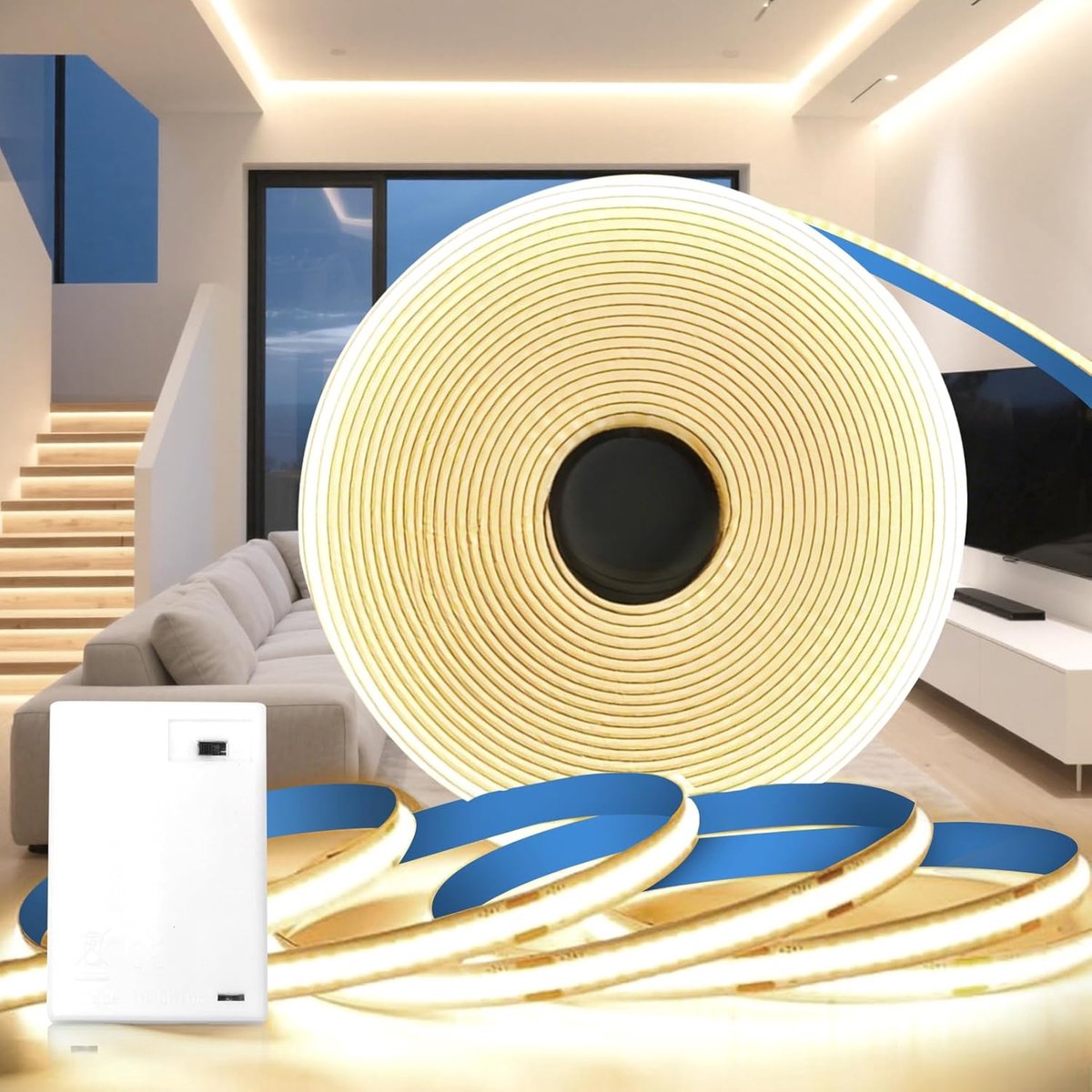 SnelShoppen - LED Strip 1M Batterij Aangedreven Lichtketen COB Strip Neutraal Wit 4000K Zelfklevend voor Keuken, Etalages, Trappen, Boekenplanken