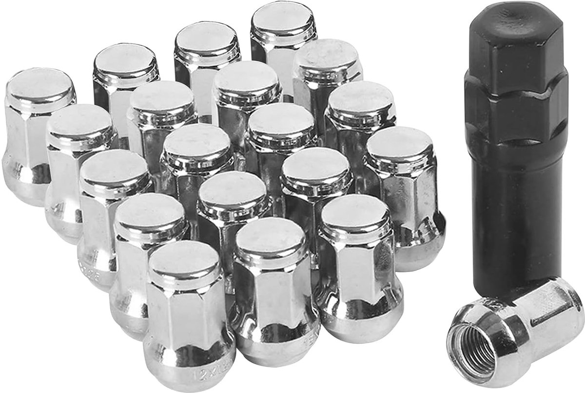 Moeren M12 x 1,5, wielmoeren, chroom schroeven, doppen, gesloten conisch 60°, SW 19 mm, wielmoerdoppen voor Ford, Toyota, Honda, Mazda - zilver