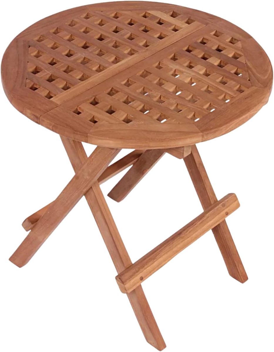 SnelShoppen - Vouwbare Side Table Dorset Rond 50 cm - Tuin Tafel van Teakhout - Weerbestendig - Kleine Balkon Tafel - Houten Bijzettafel voor Terras e