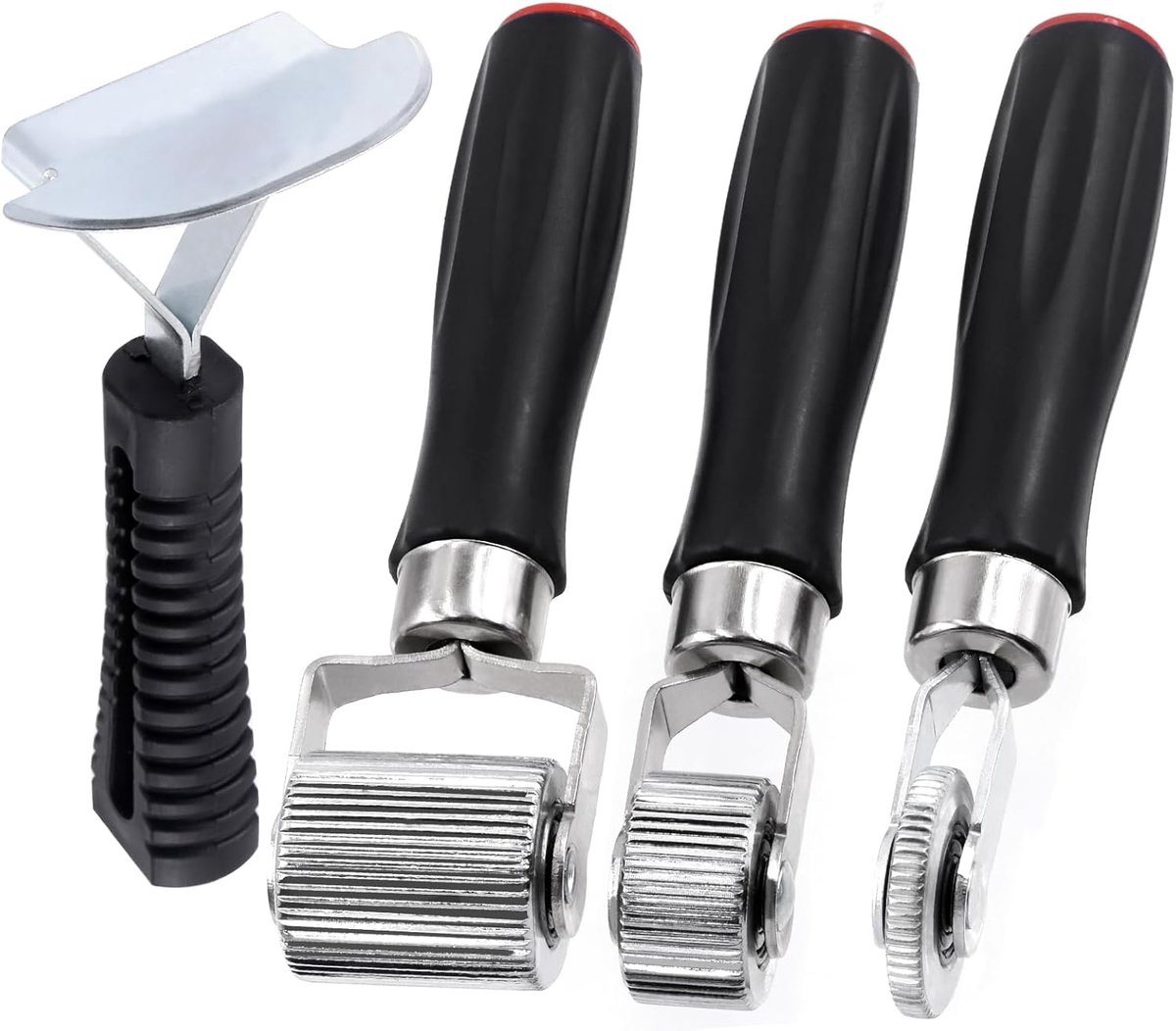 4-delige set auto ruisonderdrukkingsrol, 6 mm 20 mm 40 mm metalen installatietool, toepassingswiel, naadrol, geluidsdichte isolatie, metalen kits met schraper voor installatie van auto