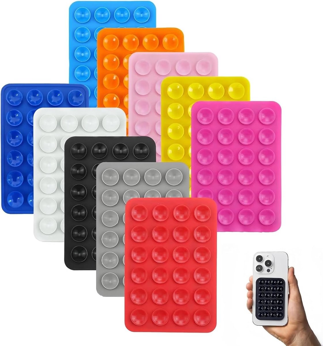 telefoonhouder met zuignappen – set van 10 stuks – anti-slip mobiele houder – zelfklevend en herbruikbaar – transparant – ideaal voor spiegel, raam, keuken, badkamer – multifunction