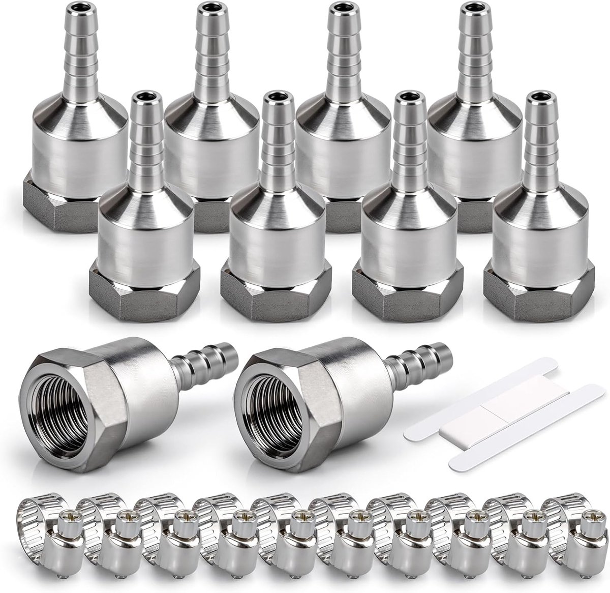 10 stuks roestvrij staal slang Barb hulpstukken, 1/2-inch BSP vrouwelijke x 8MM Barb Connector met 10 stuks klemmen, slang Barb Adapter Barb hulpstukken voor lucht, brandstof, water, olie