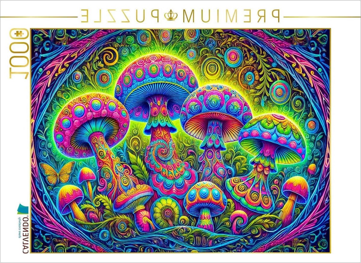 Fotopuzzel Magische Paddenstoelen - Legpuzzel 1000 stukjes - Ontspannend tijdverdrijf - Lichtgevend effect - 64 x 48 cm - Meerkleurig