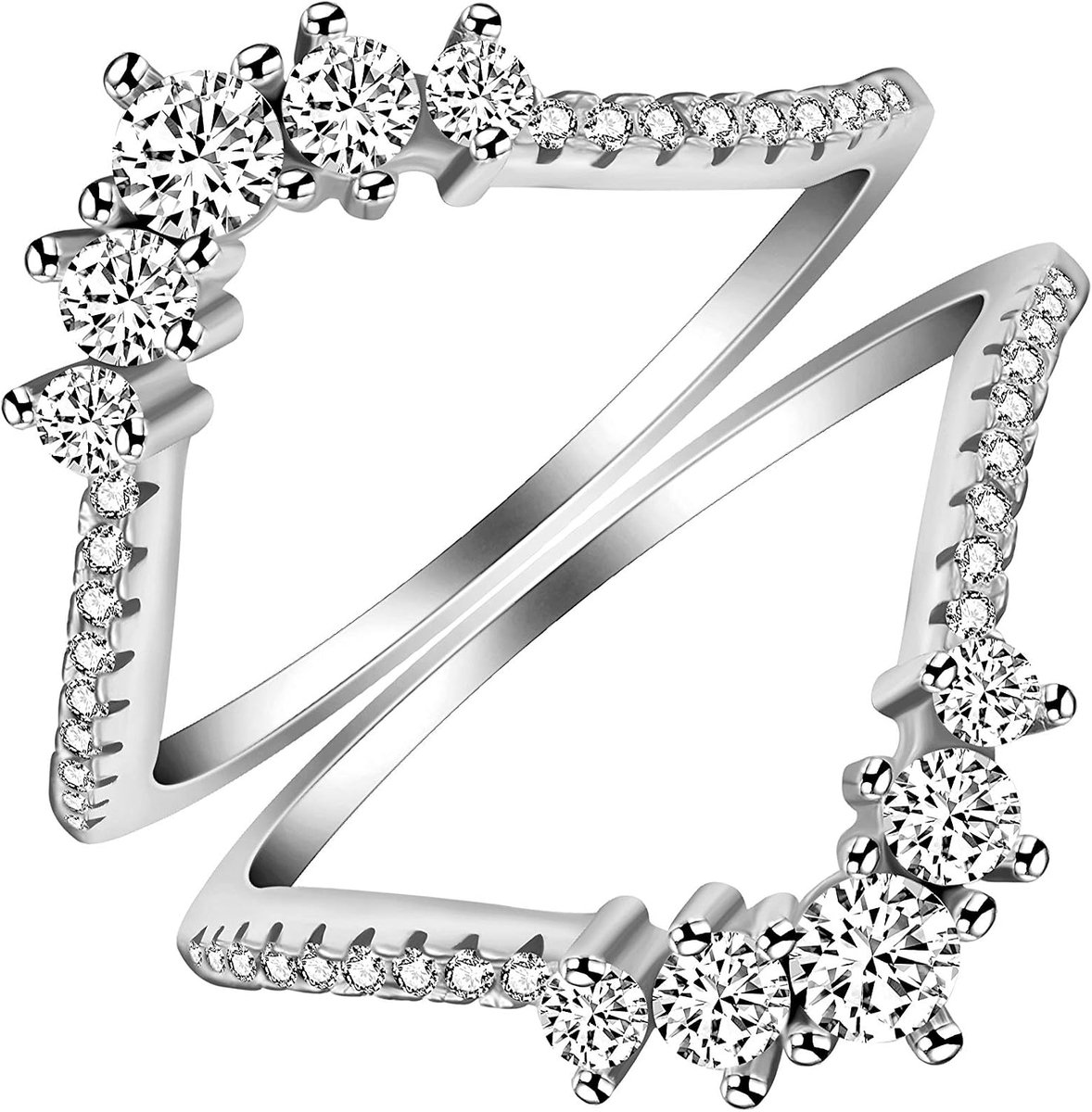 Y1024 Verlovingsring voor dames, 925 sterling zilver, rond, CZ kroon, versterking, 2 stuks, met batterij