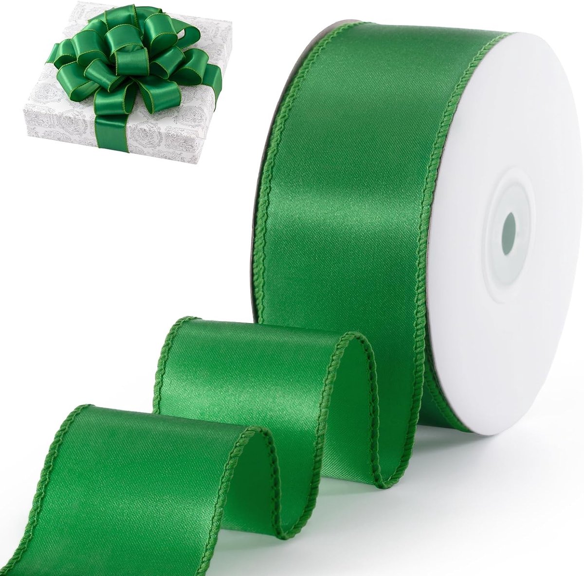 satijnen bedrade lint 1,5 inch x 20 m groen kerstlint bedraad voor geschenkverpakking, kerstboomdecoratie, strikken maken krans doe-het-zelf ambachten, vakantiedecoratie en woondecoratie