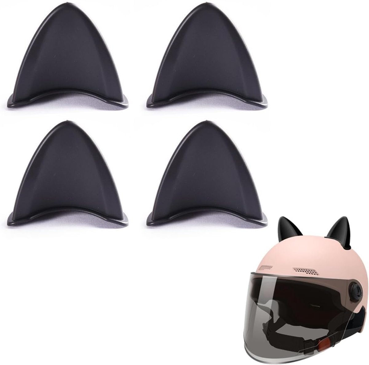 SnelShoppen - Motorhelm met 2 Paar Kattenoren - Decoratie en Stickers voor Motorhelmaccessoires - Zwart, Duurzaam en Flexibel, Waterdicht