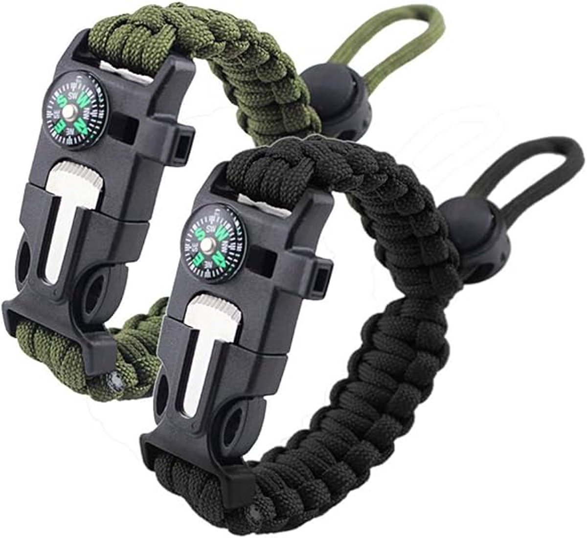 2 stuks - 3 in 1 Noodoverlevings fluitje - survival armband heren - Survival Fluit met Kompas - voor wandelen kamperen en survival activiteiten
