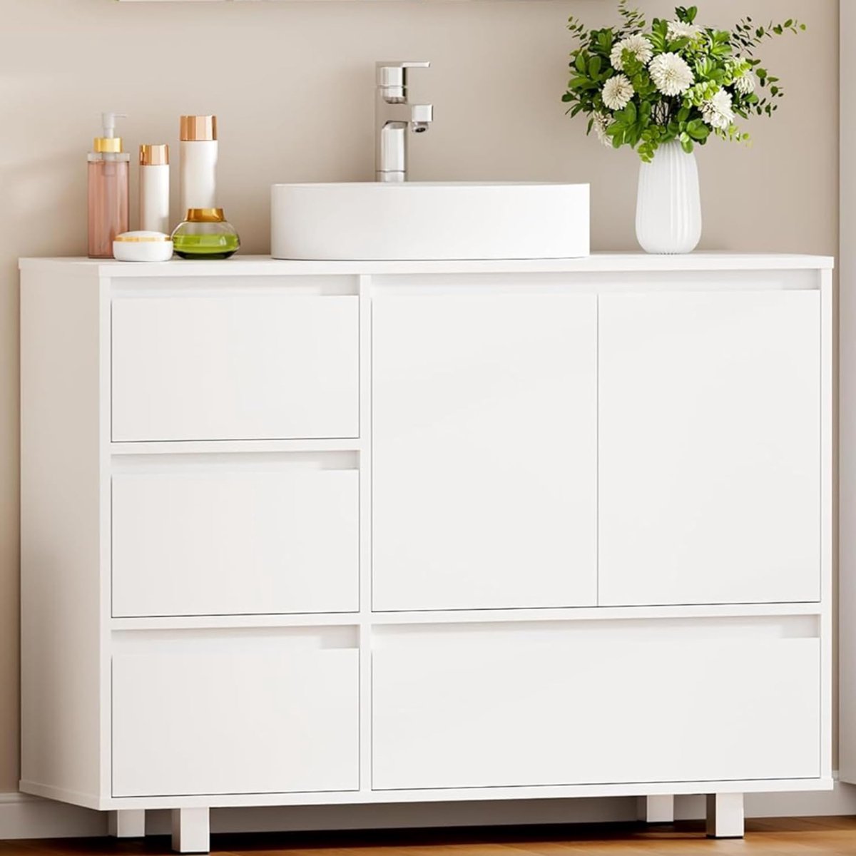 Zavio® Wastafel Onderkast - Met Uitsparing - Badkamer Meubel Kastje - Wit