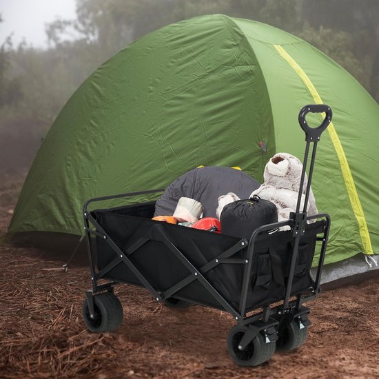 Opvouwbare Bolderkar 180 kg - Extra Grote Bolderwagen - Inklapbare Handkar met 360° Draaibare Vergrendelbare Wielen - Verstelbare Handgreep - Transportkar voor Strand, Camping, Tuin, Festivals en Boodschappen van Opvouwbare Bolderkar — afbeelding 4