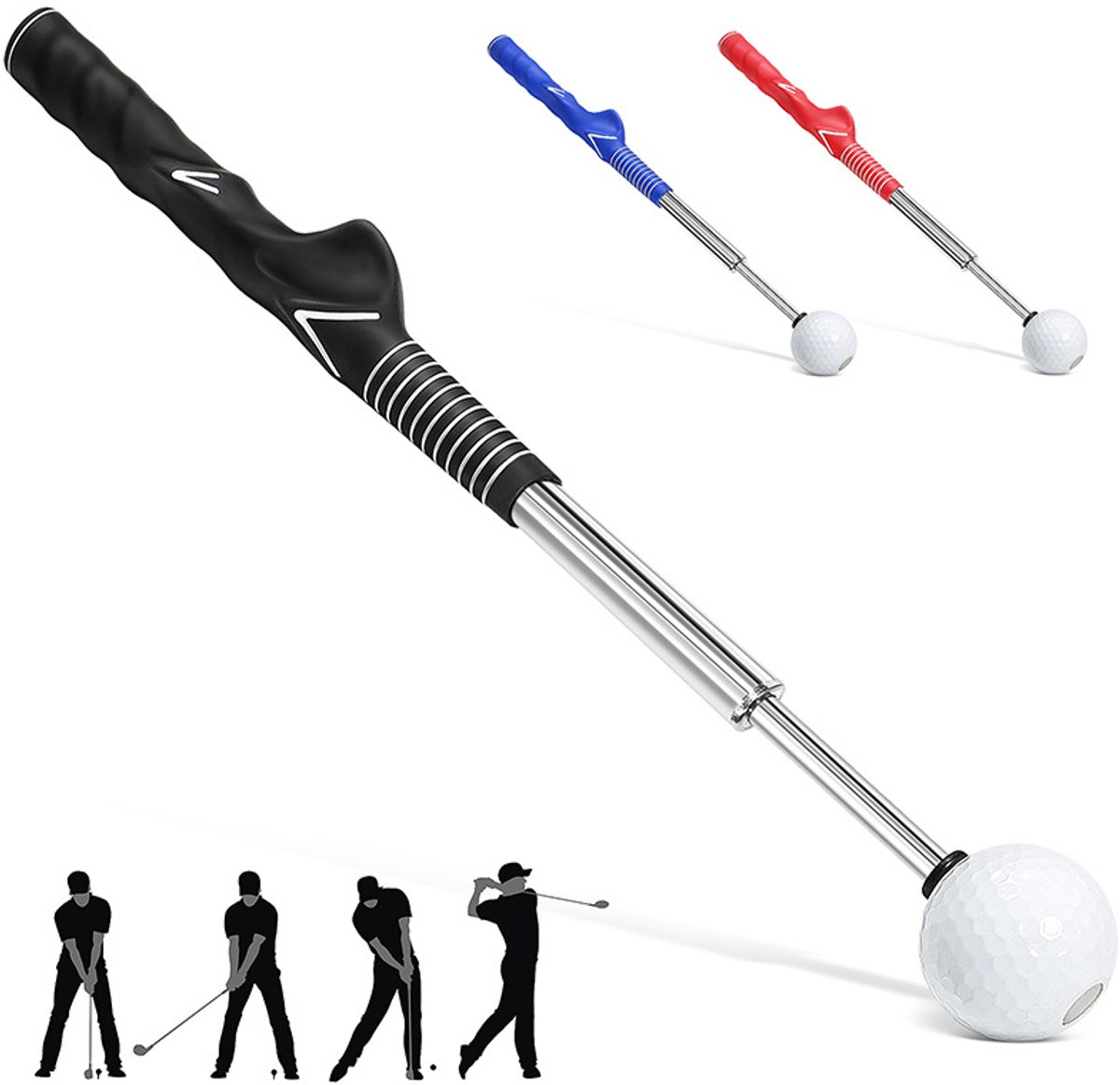 Telescopische golfswing oefenstick, houdingscorrectie grip swing trainer, ritme swing oefenstick - zwart