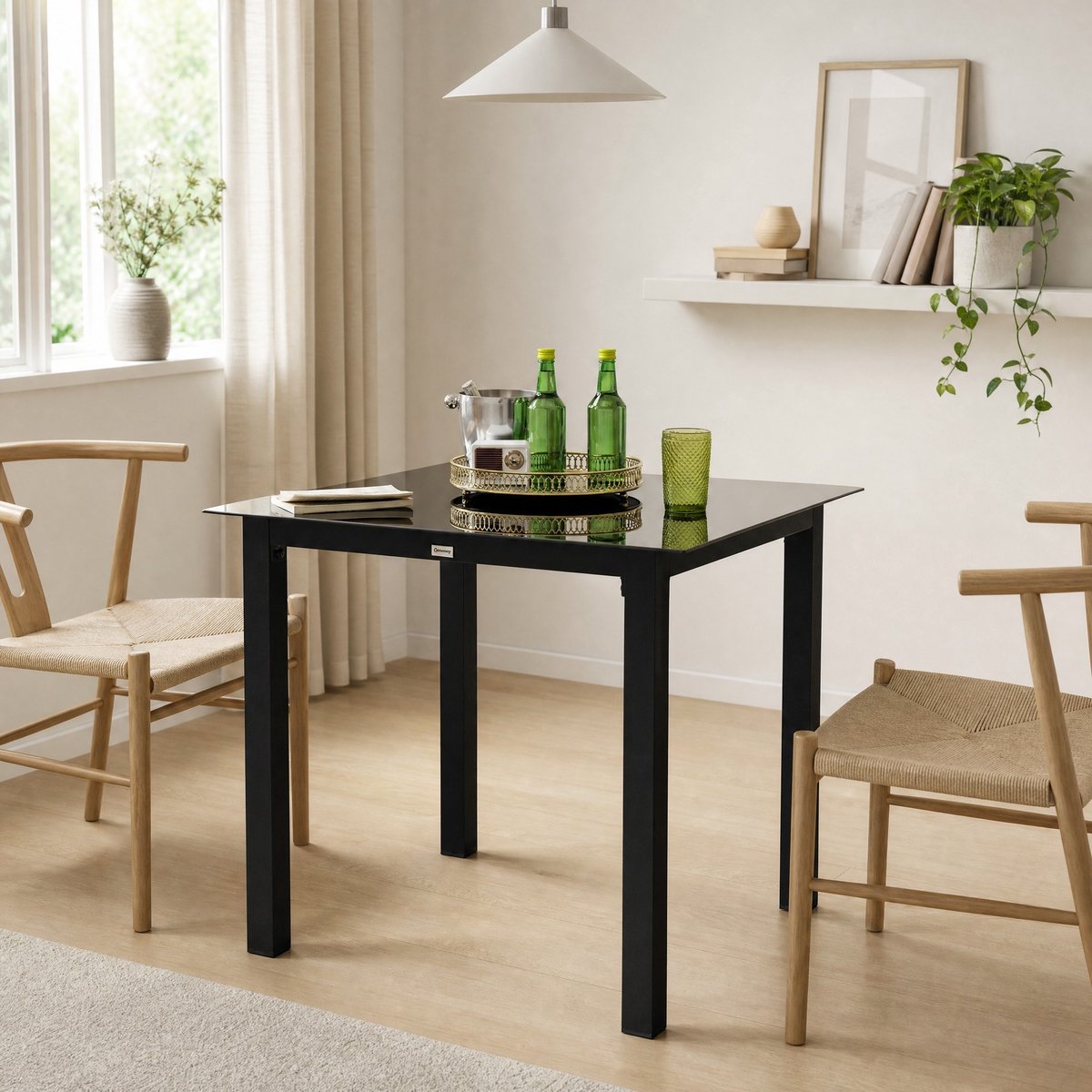 DESMIU Tuintafel - Vierkante Eettafel Voor 4 Personen Met Gehard Glas - Voor Balkon, Terras En Tuin - Aluminium - 80x80x74 Cm - Zwart