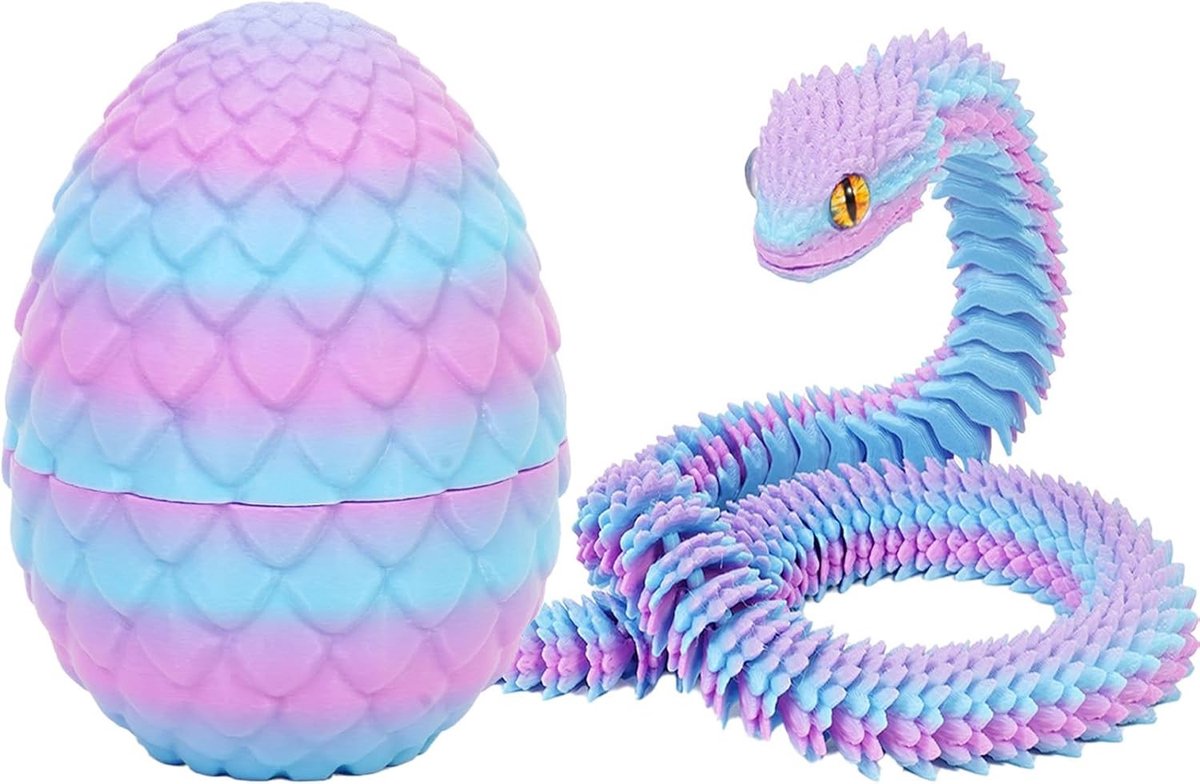 3D Geprinte Slang Speelgoed voor Pasen - 3D Geprinte Draak Eieren en Slang Eieren - Creatief Dieren Speelgoed voor Kinderen en Decoratie (Licht Paars Blauw)